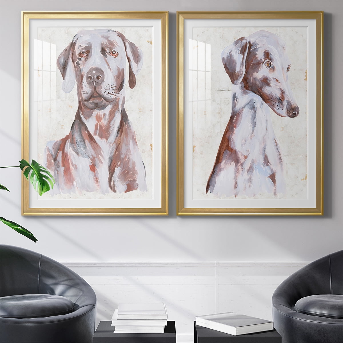 Wexford Home Sitting Dog I Premium Framed Print, 18.5" x 24.5" - Ready to Hang, Gold (Set of 2)