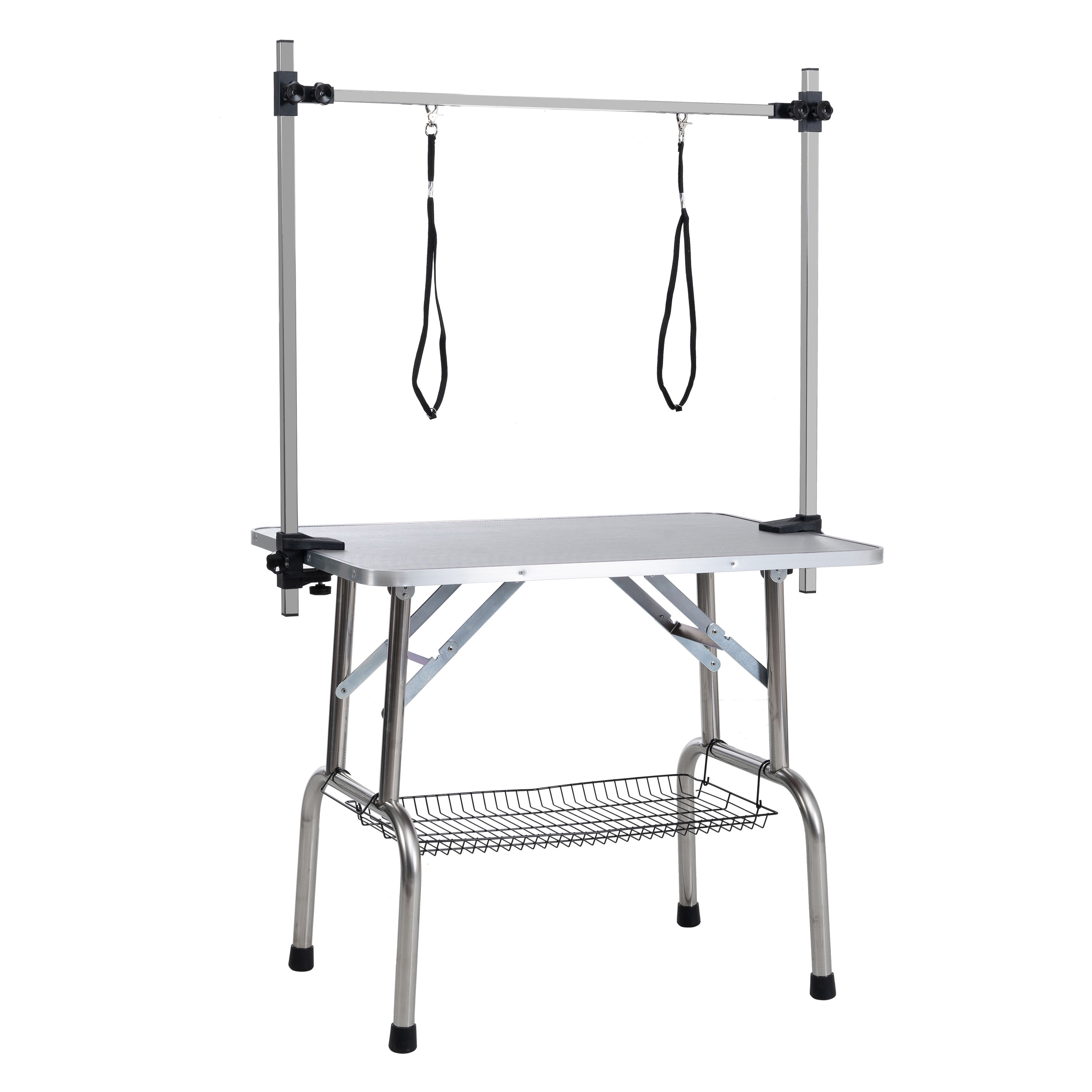 42" Folding Dog Pet Grooming Table Stainless Steel Frame Rubber Mat on Board with Adjustable Arm and Clamps pet dog Cat Grooming Table