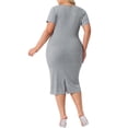 thumbnail image 3 of Agnes Orinda Women's Plus Size Bodycon Dress Crew Neck Short Sleeve Back Slit Wrap Casual Midi T Shirt Dresses 1X Gray, 3 of 6