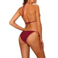 thumbnail image 3 of INSPIRAR CHIC Conjuntos de Bikini de Mujer con Tira Halter de Lado 2 Piezas con Parte Inferior Triangular de Cintura Baja Traje de Baño Talla X-Small Rojo Vino, 3 of 5