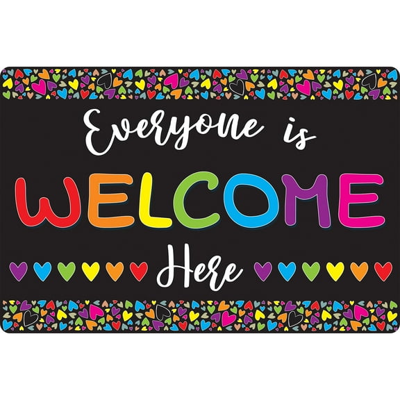 Smart Poly Welcome Mat with Slip Resistant Backing, 15.5" x 23.5", Everyone is Welcome Here, Hearts