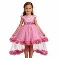 thumbnail image 5 of ZHOGXU Kids Girls Sparkly Short Sleeve O Neck Lace Trim Wedding Dress Puffy Formal Gown With Bow Special Occasions, 5 of 9
