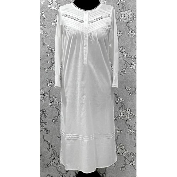 Victorian White Cotton Nightgown | Long Sleeve Vintage Night Dress | SoieRose SR-1218 | Lace Trimmed 100% Cotton Sleepwear