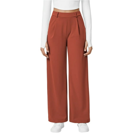KDDYLITQ Womens Pants High Elastic Waist Dress Pants Front Pleated Straight Wide Leg Slacks Casual Fashion Work Pants with Pocket Red S