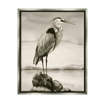 Stupell Industries Heron Perched at Sea Animals & Insects Painting Gray Floater Framed Canvas Art Print Wall Art, 25 x 31