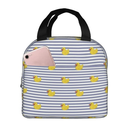 Insulated Lunch Bag for Women Men - Purple Striped Cute Duck Leakproof Cooler Lunch Box for Women Men  Lunch Tote Bags for Work School Picnic Travel