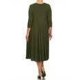 thumbnail image 4 of Women's Casual Plus Size Loose Fit 3/4 Sleeve Jersey Knit A-Line Solid Midi Dress, 4 of 4