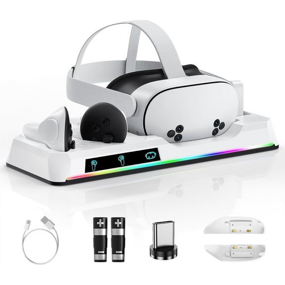 Charging Dock for Oculus Quest 3/3S, Magnetic VR Charger with 2 Rechargeable Batteries for Oculus Quest 3S/3 Accessories, VR Headset & Charger Controller Supports LED Indicator