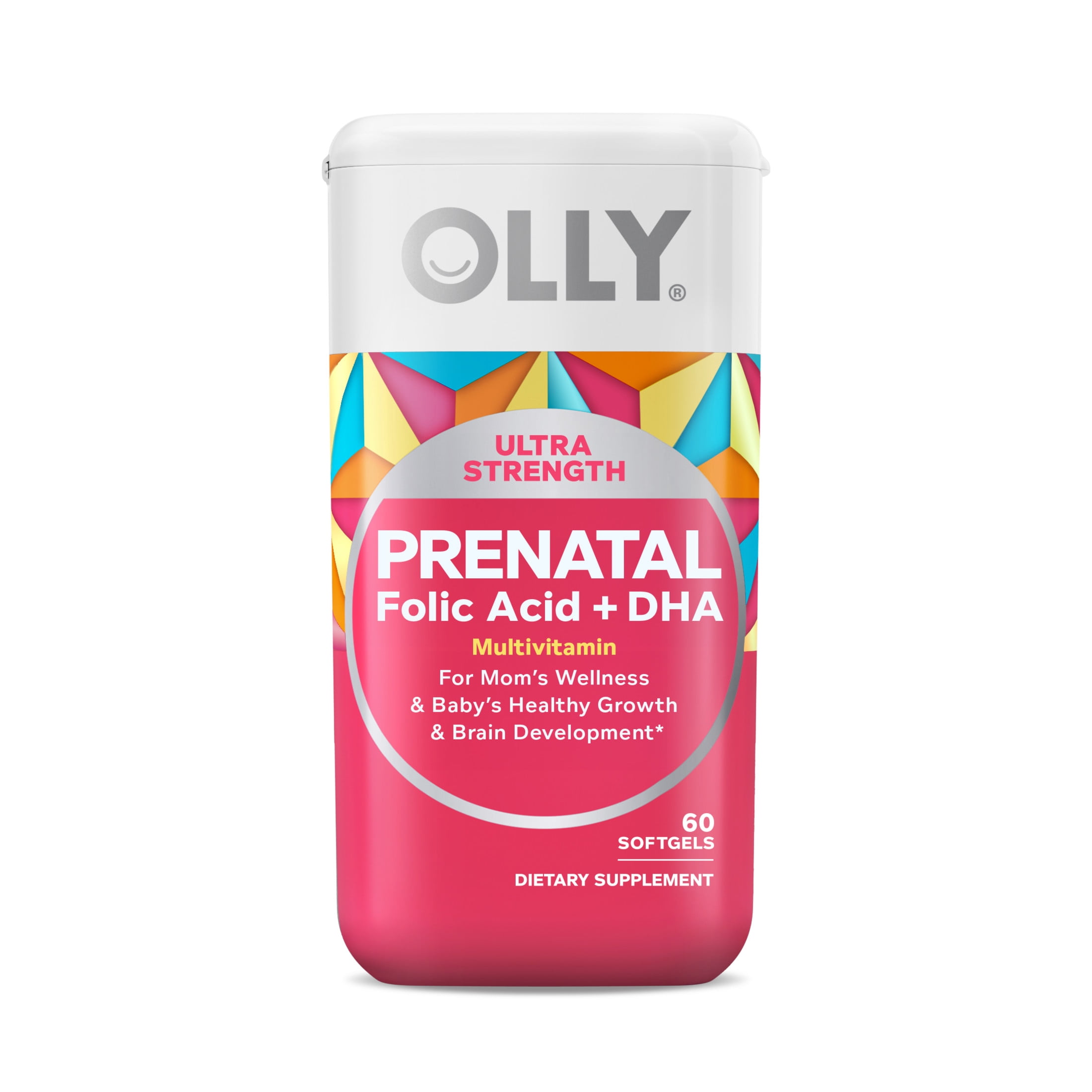 OLLY Ultra Strength Prenatal Multivitamin Softgels, Folic Acid, DHA, Iron, Vitamins B, C, D & E, 60 Count