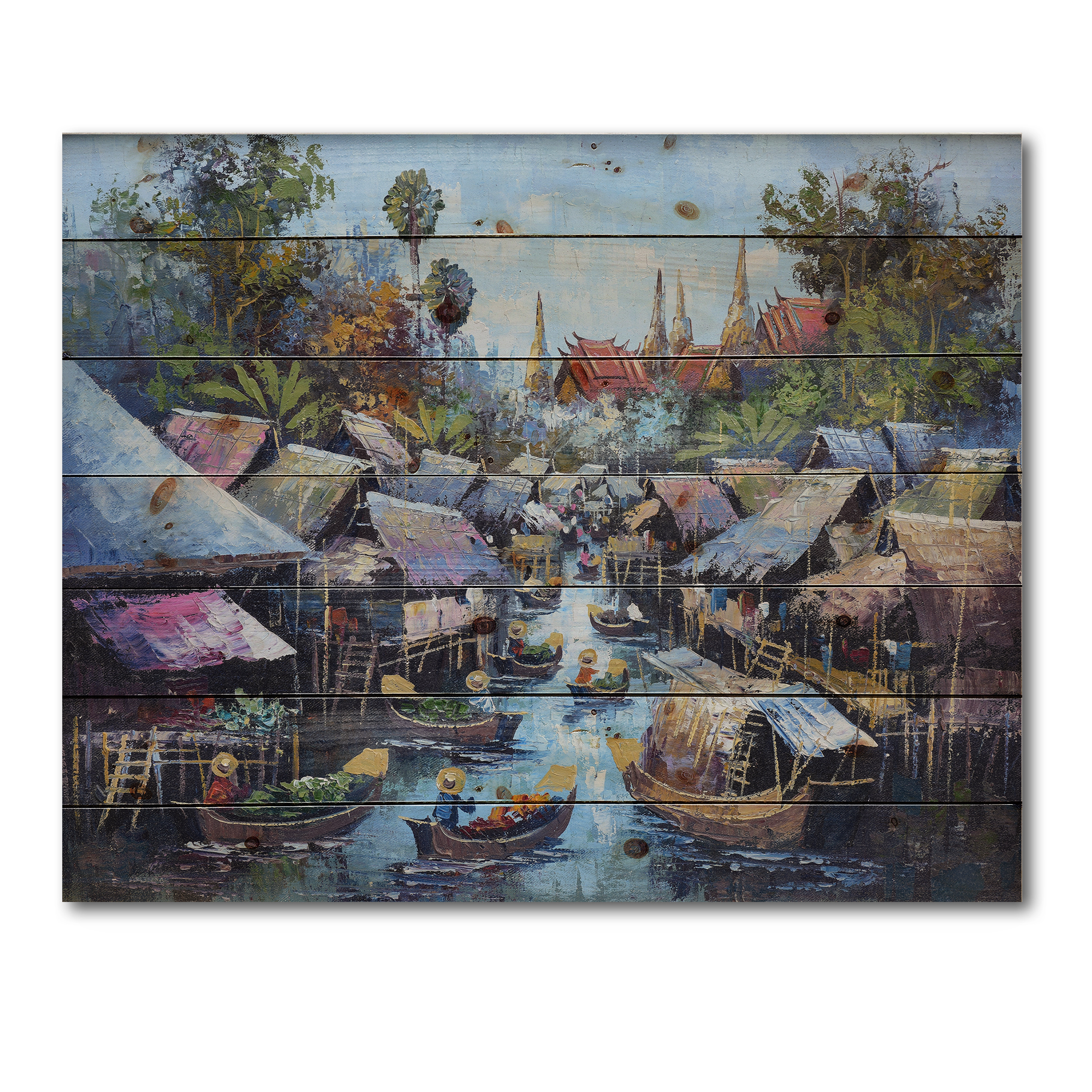 Designart 'Ancient Waterside Life I' Traditional Print on Natural Pine Wood