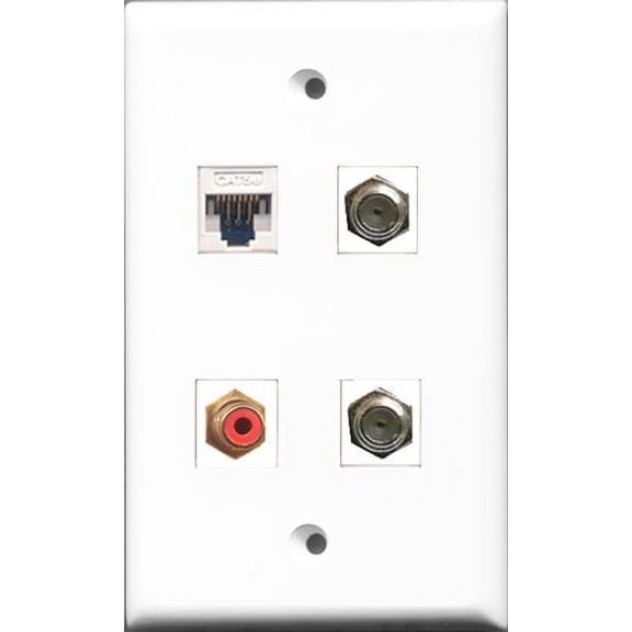 RiteAV - 1 Port RCA Red 2 Port Coax Cable TV- F-Type and 1 Port Cat5e Ethernet White Wall Plate