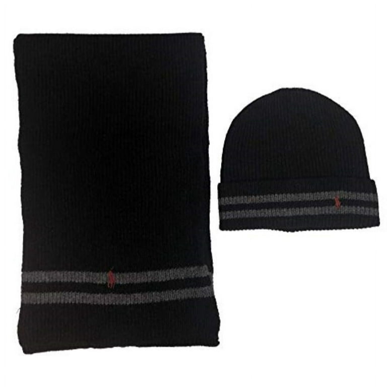 Polo Ralph Lauren Men's 2 Piece Set Hat & Scarf Lambswool Blend One Size Black