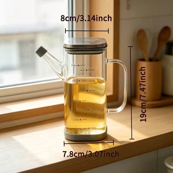 Botella de aceite de vidrio con alto contenido de borosilicato (1 unidad, con escala) | Esencial for cocina, barbacoa y picnics al aire libre.
