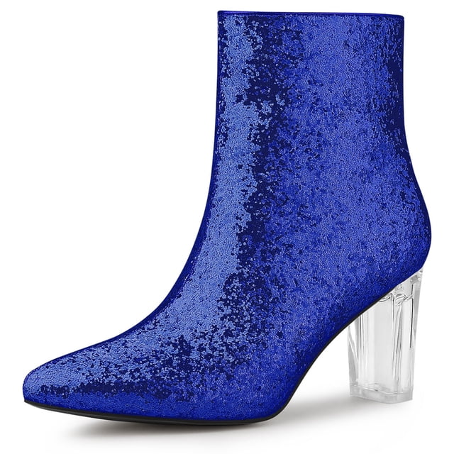 Unique Bargains Bottines à Paillettes à Talon Bloc Transparent pour Femmes