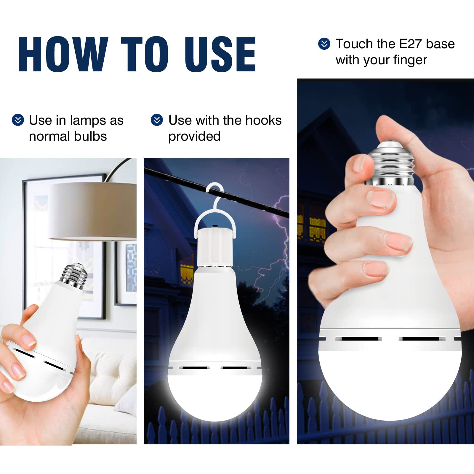 GMOX Rechargeable Emergency Light Bulbs 4Pack 9W for Home Power Outage