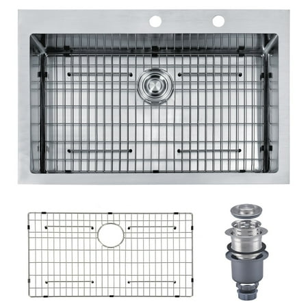 Mowa 33 Inch R10 Tight Radius Handmade 16 Gauge Stainless Steel Topmount Drop In Single Bowl Modern Kitchen Sink With Bottom Grid Drainer