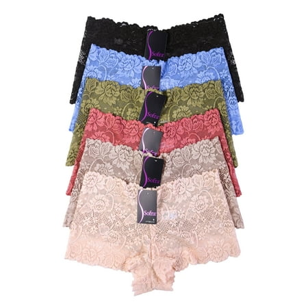 - 6 Pack of Women Hipster Panties Floral Lace Boyshorts Cheeky Underwear Bikini