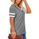 thumbnail image 3 of Dnzceghtig Camisetas de Mujer Nuevas Mangas de Costura Color sólido Camiseta Informal de Manga Corta con Cuello en V, 3 of 5