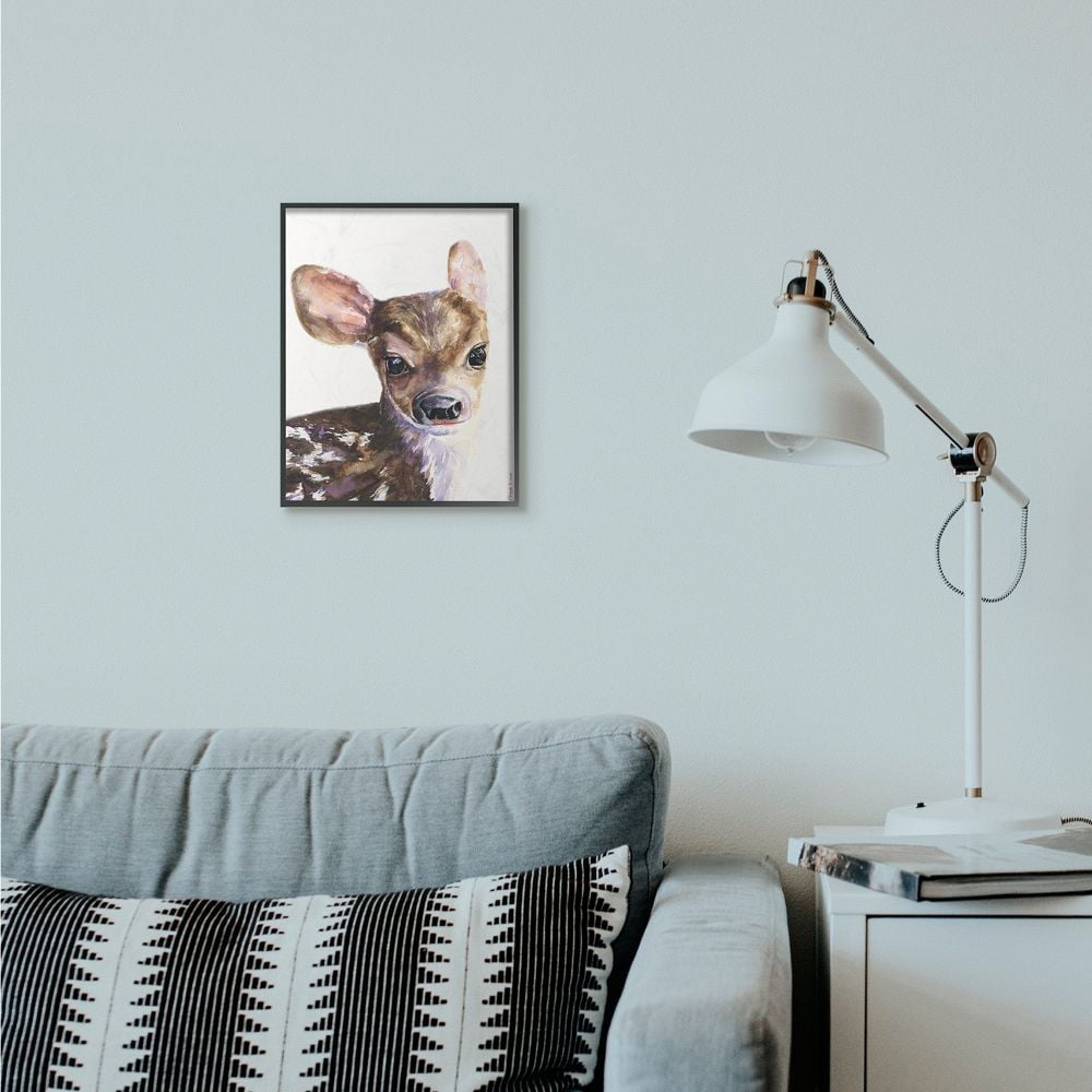 Stupell Industries Cute Baby Deer Animal Watercolor Painting Framed Giclee Texturized Art by George Dyachenko