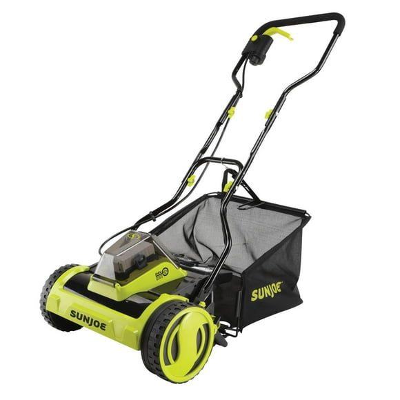 SunJoe 24V iON+ 15" Cordless Push Reel Mower, Rear Bag w/4.0-Ah Battery and Charger