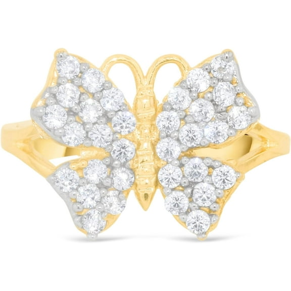 Floreo 10k Yellow Gold 12mm Pave CZ Butterfly Ring, Sizes 4 - 10