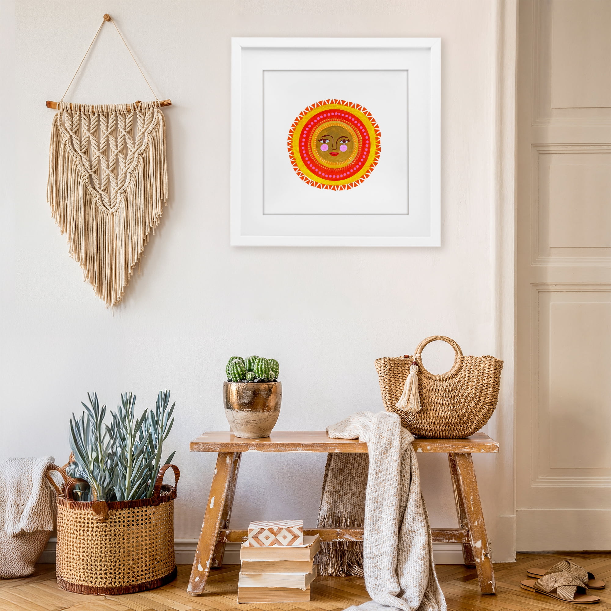 Stupell Industries Bold Bohemian Sun White Framed Print Under Glass, design by Katherine Herrell Studio