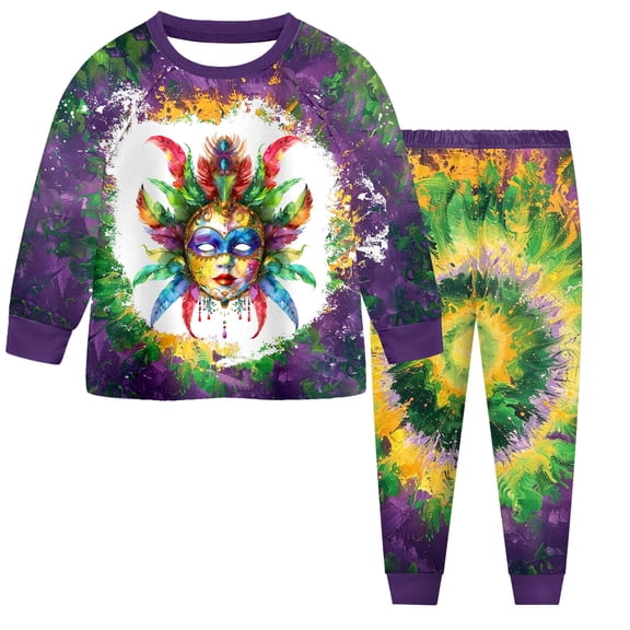 Staki Baby Girl Mardi Gras Sweatshirt Baby Girl Carnival Outfit Striped Long Pants Set Newborn Spring Clothes 2-9Y(Dark Purple,4-5 Years)