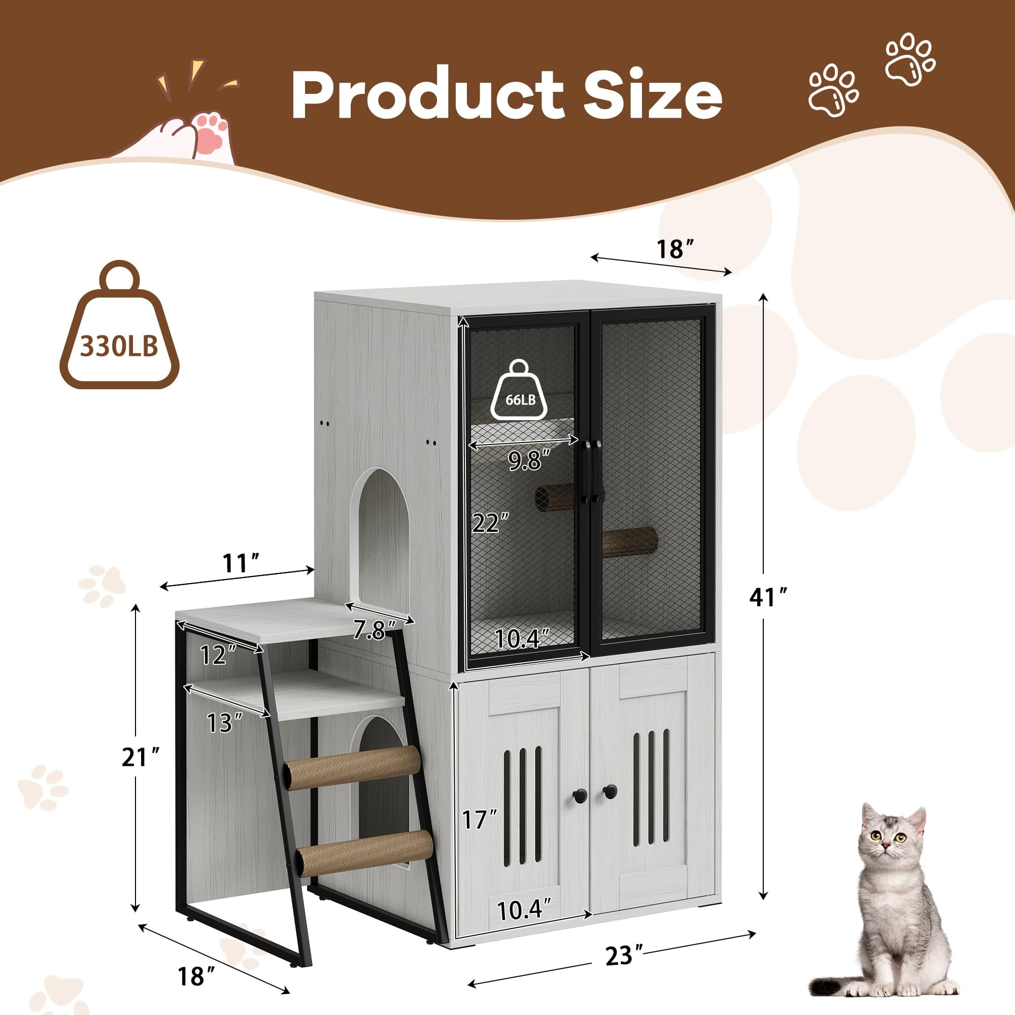 Huisuilinss Cat Litter Box Enclosure With Platform,Double Layer Hidden Litter Box Furniture With Doors,Indoor Cat House With Ladder,Litter Box Cabinet With Storage Space,Cat Washroom