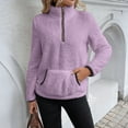 thumbnail image 5 of Fshiont Quarter Zip Pullover Women Cable Fuzzy Fleece Pullover Sherpa Fall Warm Oversized 3/4 Zip Sweatshirt with Pocket Purple S, 5 of 6