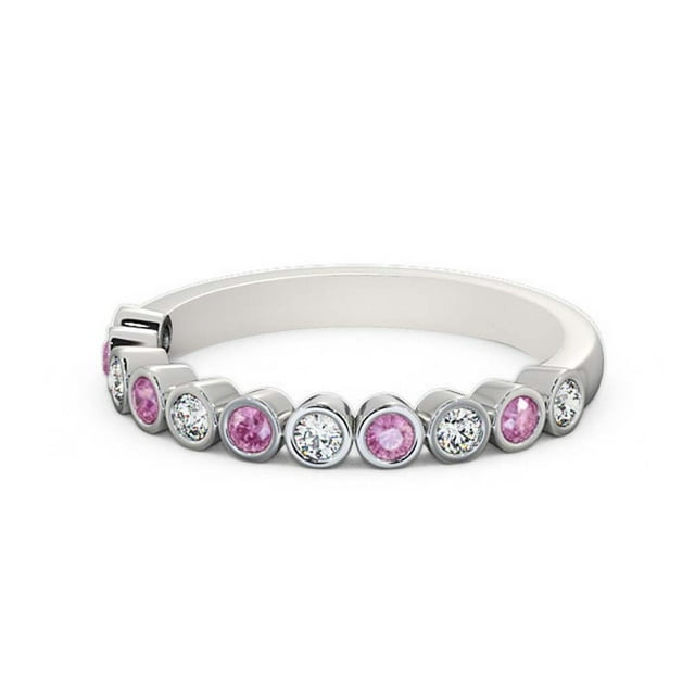 0.60 Ct Excellent Bracelet Rond Naturel Diamond Saphir Rose Brillant Demi-Éternité pour Femmes Or Blanc 14K Taille 11