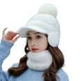thumbnail image 2 of D-GROEE 1 Set Fashion Women Winter Knitted Hat Thickened Faux Rabbit Fur Pompom Cap with Neck Scarf, 2 of 6