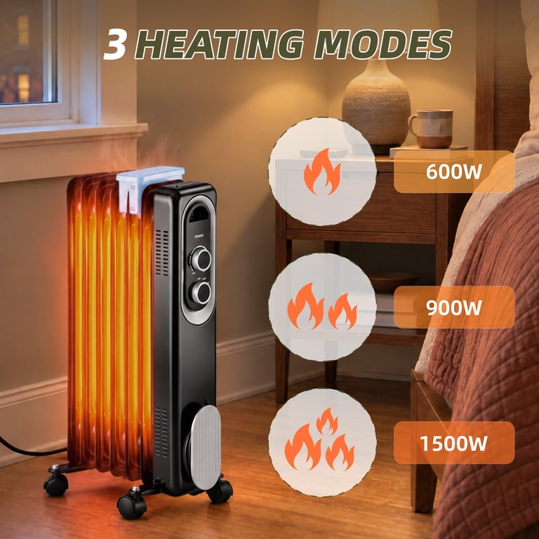 CONCETTA 1500W Oil Filled Radiator Space Heater, Black photo 8