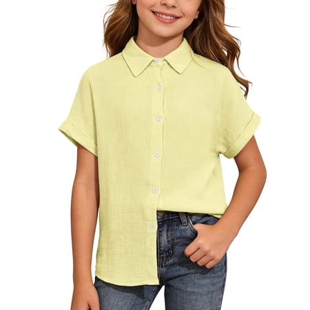 Gunia Girls T Shirts Button Down Shirt Comfort Everyday Wear Versatile Casual Breathable Girl Shirts 5-16 Years