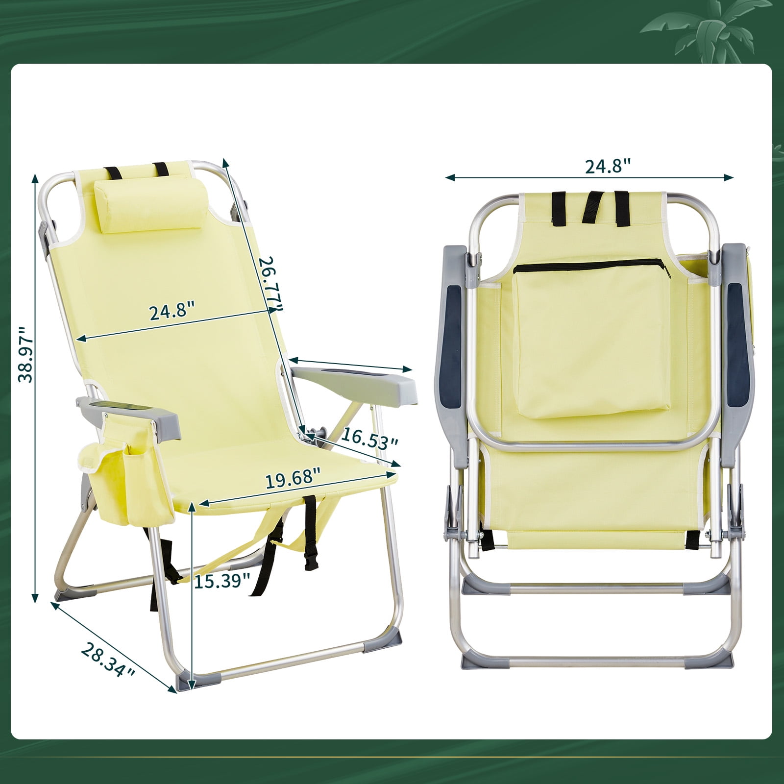 Aluminum Tube Bearing 100kg Beach Chair Yellow, 63*70*99cm
