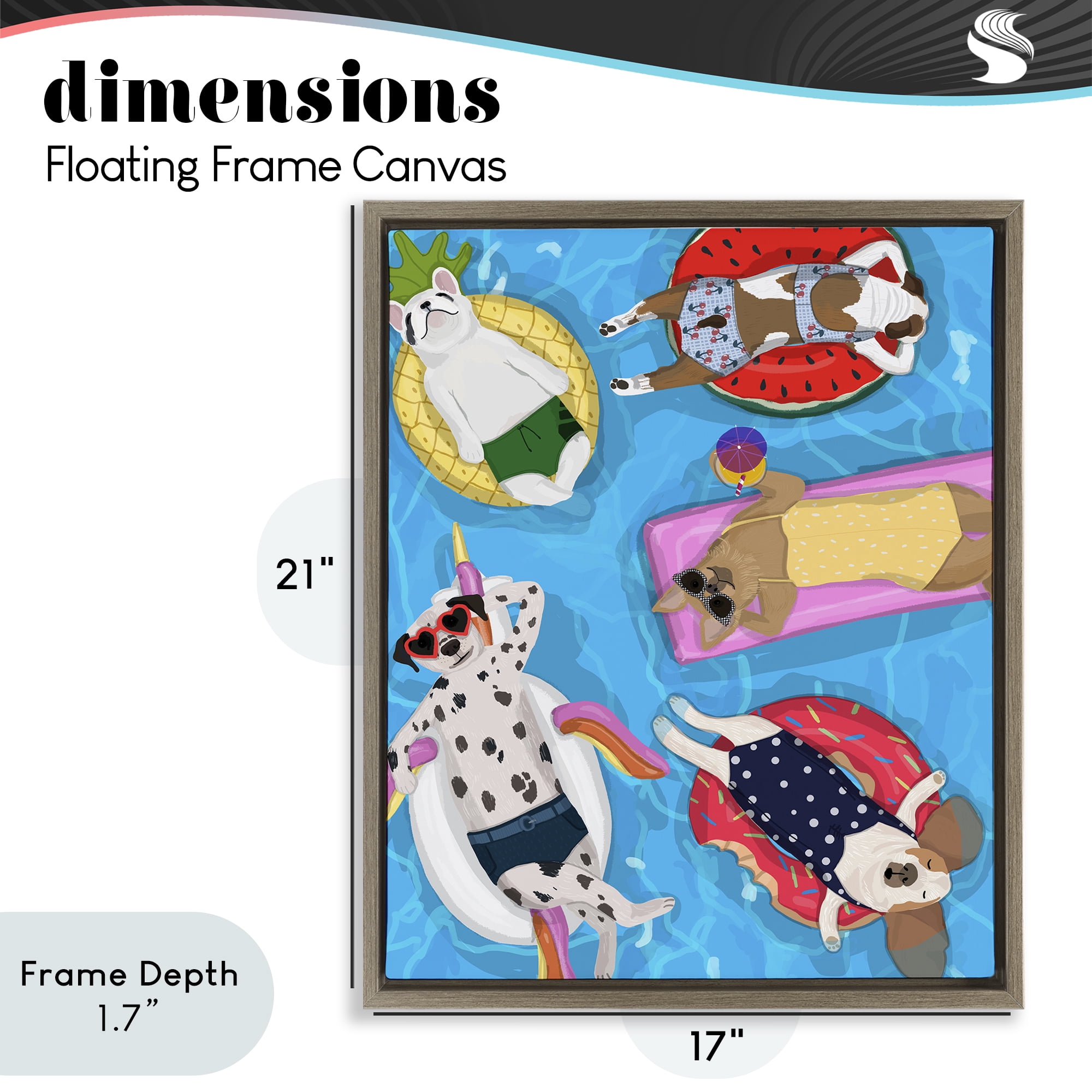 Stupell Industries Summer Sunbathing Dogs Brown Framed Floater Canvas Wall Art, design by Hanna Melin