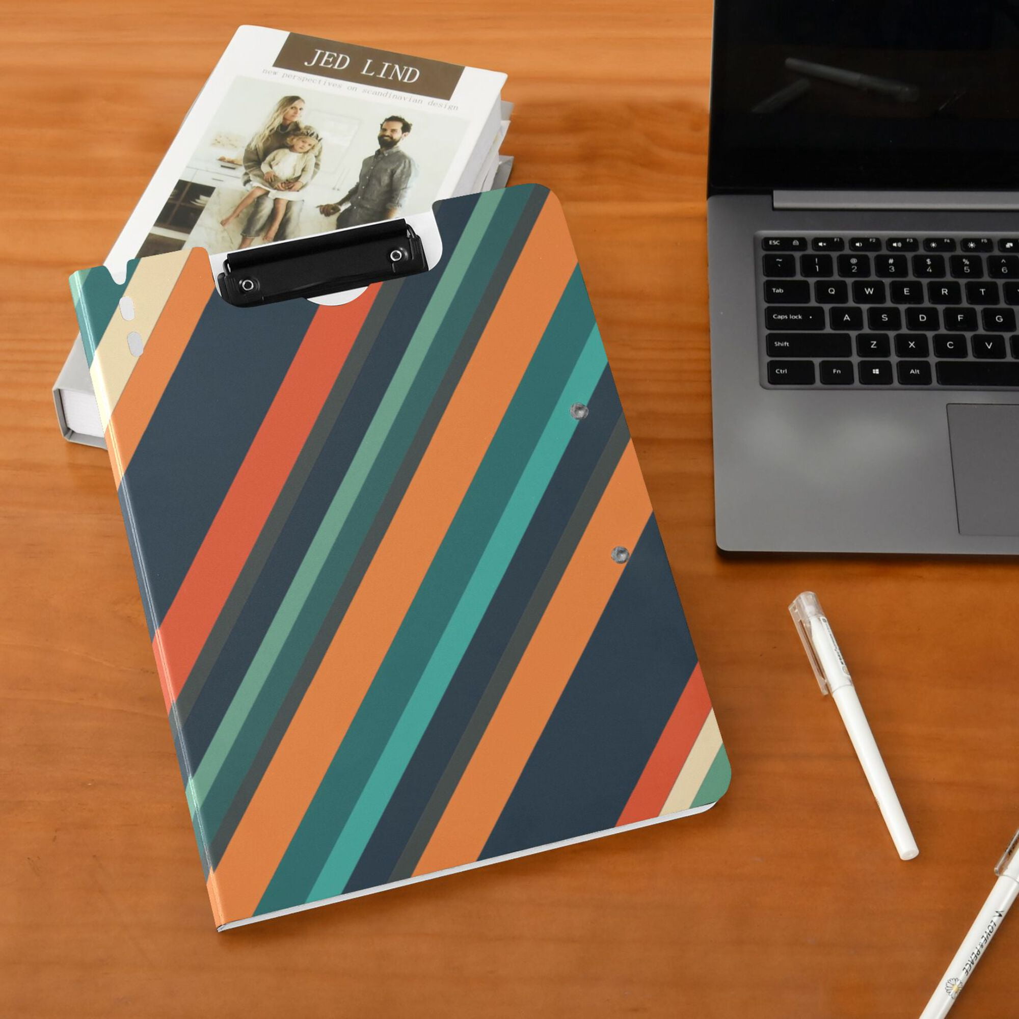 FORMRS A4 Clipboard Folder with Pen Holder Horizontal Foldable School Office Binder, Retro Stripes