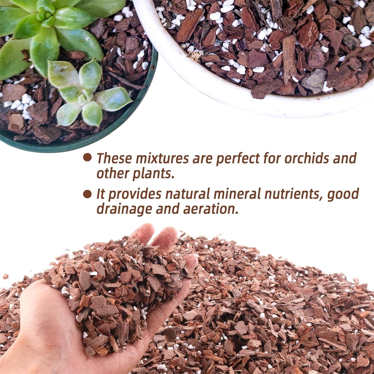 Bexikou 8QT Orchid Potting Mix with Mix Pine Bark & Perlite Stone,Orchid Garden Soil for Root Development, Improve Drainage and Aeration