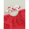 thumbnail image 5 of Aunavey 3Pcs My First Valentines Day Baby Girls Outfit Long Sleeve Romper Heart Bell Bottoms Headband, 5 of 7