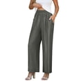 thumbnail image 2 of Women Cotton Linen Pants Smocked High Waisted Lightweight Comfy Wide Leg Dressy Casual Trousers with Pockets (S, Gray), 2 of 8