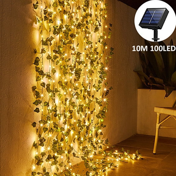 Solar Lamp Artificial Leaf String Lights LED Solar Powered Fake Ivy String Light Hanging for Home Kitchen Garden Office Wedding Wall Christmas Decor- 2M 20LED