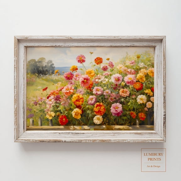 Zinnia Wall Art, Rustic Summer Flower Print, Country Garden Print, Botanical Floral Wall Art, Farmhouse Flower Decor, Home Decor #2230, Unframed Poster Size 8x12