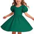 thumbnail image 7 of CYRBOKO Girls Dresses with Puff Sleeve, Summer Stretchy Casual A-line Midi Dresses for Kids Green Size 11-12 T, 7 of 7
