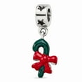 thumbnail image 1 of FB Jewels Sterling Silver Reflections Green Enameled Candycane Dangle Bead, 1 of 2