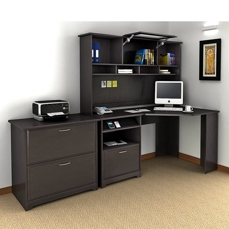 Cabot Corner Desk With Hutch And Lateral File Cabinet In Espresso
