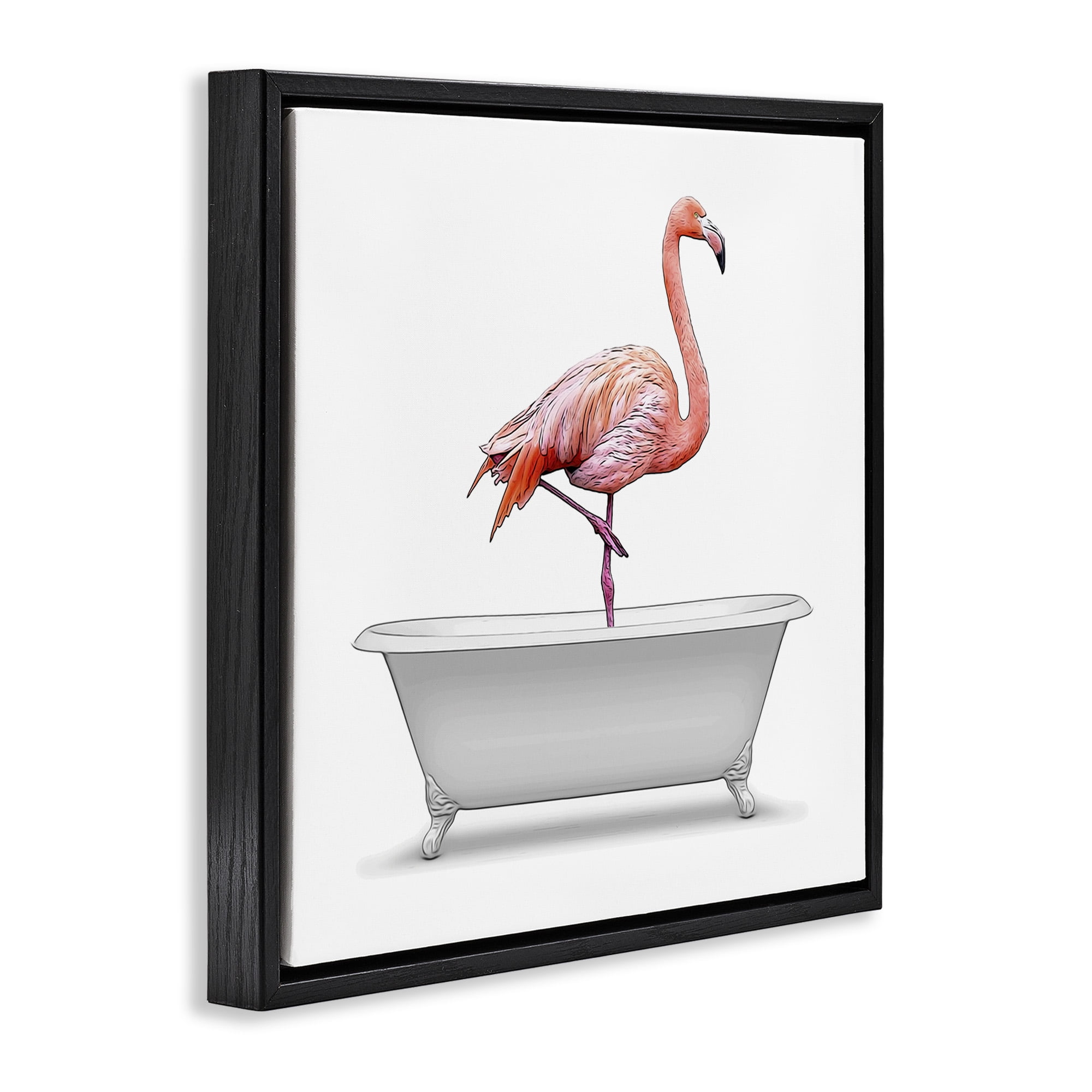 Stupell Industries Flamingo Standing Antique Bathtub Animals & Insects Painting Black Floater Framed Canvas Art Print Wall Art, 18 x 18