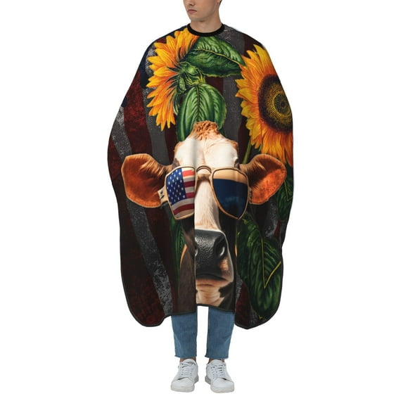 ZICANCN Hair Cutting Cape for Adults, Vintage Cow Sunflower Pattern Cape Salon Barber Cape for Hair Stylist Shampoo Capes Waterproof 55x66 IN