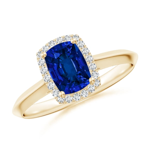 ANGARA Lab Grown Cushion Rectangular Blue Sapphire Engagement Ring for Women in 14K Yellow Gold (Size-7x5mm) | September Birthstone, Anniversary, Jewelry Gift for Women | Lab-Grown Blue Sapphire Ring