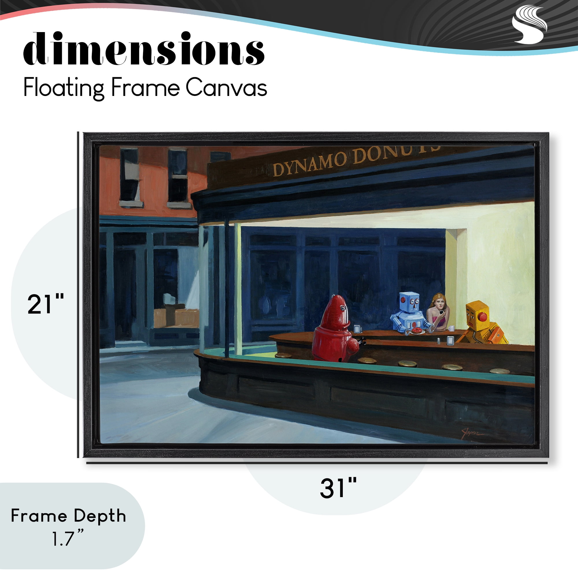 Stupell Industries Robots in Donut Shop Black Framed Floater Canvas Wall Art, design by Eric Joyner