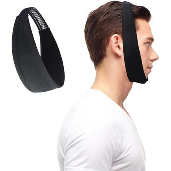 AoVoTo 1 Pack Black Comfortable Chin Strap for CPAP Users, Chin Strap for Sleeping,Men and Women to Stop Snoring Universal Size- Keep Mouth Closed and Reduce Air Loss for Better Sleep