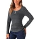 thumbnail image 4 of INSPIRE CHIC Blusa de Cuello Redondo para Mujer con Botones, Estiramiento, Fruncido y Cuerda, 4 of 5